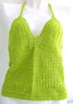 Summer wear crochet top motif fish-net pattern with top ties at neck design in green color