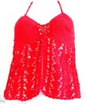 Casual summer wear crochet top motif filigree triangle and open front lower part design with neck ties in red color