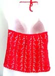 Casual summer wear crochet top motif filigree triangle and open front lower part design with neck ties in red color