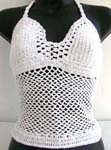 Summer wear crochet top motif fish-net pattern with top ties at neck design in milky white color