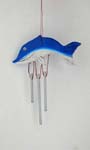 Mini wind chime with blue dolphin holiding 3 metal slope at the bottom
