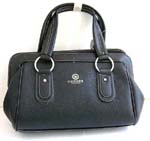 Imitation leather black double handle hand bag with inner zipper, inside cell phone pocket and inside zipper pocket