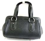 Imitation leather black double handle hand bag with inner zipper, inside cell phone pocket and inside zipper pocket