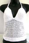 Summer wear crochet top motif fish-net pattern with top ties at neck and back design in white color
