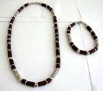 Fashion necklace set with long strip bali bead and brown beads design, matched with a bracelet and lobster clasp for closure 