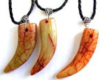 Twisted black cord necklace with genuine chinese brown  / yellow jade elephant teeth pendant