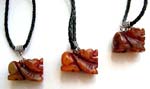 Twisted black cord necklace with genuine chinese brown  / yellow jade lion pendant