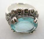 Marcasite flower 925.sterling silver ring with blue topaz inlaid