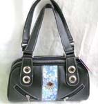 Imitation black leather lady's handle purse with sparkle handicraft embriodery 