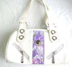Imitation white leather lady's handle purse with sparkle handicraft 