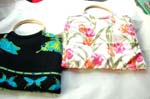 Summer scene and animal print cotton handbag with wodden handle design