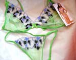Green sexy lingerie with multi white and black heart pattern also blue color 