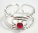 Ruby red gemstone set in crafted 925 sterling silver toe ring