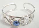 Celtic wave style, 25 sterling silver toe ring with royal blue rhinestone