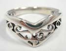 Solid 925. sterling silver ring in double band design with curvy vines