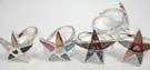 Multi colored, translucent gemstones set in star shaped emblem atop 925. sterling silver ring. Comes in an assortment of colors picked randomly by our warehouse staff