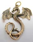 Wings expanded on flying dragon designed bronze pendant