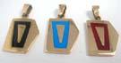 Crafted abstract designed bronze pendant with rectangle shaped coloring in center picked randomly by our warehouse staff 