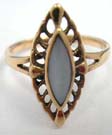 Pointed oval shaped gemstone set in filigree frame on bronze ring 