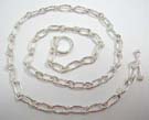 Large chained 925. sterling silver necklace with bar bell and hoop closure