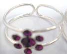 Double band 925. sterling silver toe ring with amethyst gems in floral theme