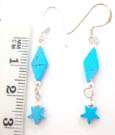Turquoise gemstones in star and diamond shape dangling from 925. sterling silver threader earrings