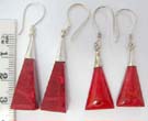 Triangle shaped coral stones dangling from 925. sterling silver cased earrings