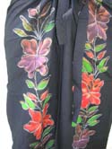 Beach discount summer lady's fashion embriodery rayon wrapping black pant with hand painting floral and quality golden thread outline on each side 