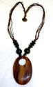 Fashion summer black cord necklace with oval shape wooden pendant design 