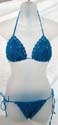 Bikini aqua bra top and tie side thong panty with sequined sparkle bead design 