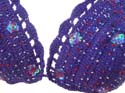 Crochet top and bottom. Top ties at neck and in back, beaded details, adjustable coverage in purple color design
