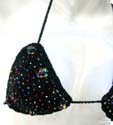Handcrafted black bikini sequined bikini halter bra top with satin bows and sequins design