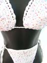 Needle work sequins bikini creamy white bra top with bow tie on neck and thong side
