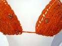 Trendy handmade crochet sequined orange bikini retro bra top with mini beaded design. Tie on neck and in back