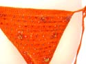 Trendy handmade crochet sequined orange bikini retro bra top with mini beaded design. Tie on neck and in back