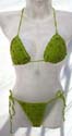 Beaded sequin details bikini crochet bra top set with green color design and tie on neck and behind back