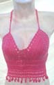 Fringes Lady's halted pink crochet top with mini web pattern design 