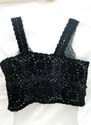 Black mini crochet fashion half length mini tank top with floral textured on bodice