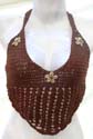 Chocolate sexy tie strings crochet top with seashell floral and funky angle design on bottom