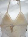 Bras and Lingerie linen white crochet top with seashell fringe design, tie on neck and in back