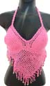 Bras and Lingerie deep pink crochet top with seashell fringe design, tie on 