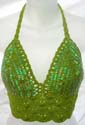 Bras and Lingerie green crochet top with seashell fringe design, tie on neck and in back