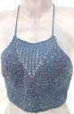 Cowl neck sequin crochet top with dodger blue design, tie on neck and in back