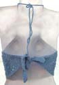 Cowl neck sequin crochet top with dodger blue design, tie on neck and in back