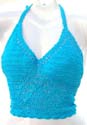 Low v-neck aquarium crochet bra top with handcrafted floral pattern forming 