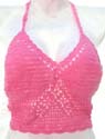 Low v-neck pinky crochet bra top with handcrafted floral pattern forming 