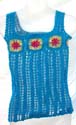 Blue summer crochet tank top with red floral design