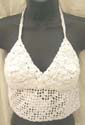 Custom crochet white floral triangle top with square combined diagonal line design, tie on neck and back 