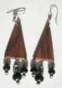 Chandelier triangle coconut wood earring with black holding at the bottom