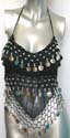 Belly dance fashion black skirt and top set with fancy money hanging on top and skirt bottom